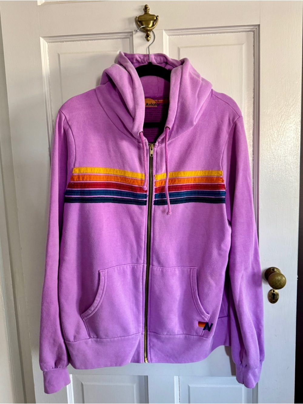 Aviator Nation 5 Stripe Hoodie - Neon Purple
